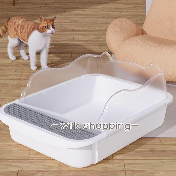 【新品?未使用】 猫トイレ 大きめ 深め 大容量 小型 大型 猫 シンプル 広々サイズ 四角 におい対策 開放式 飛び散り防止 フード付き ペット