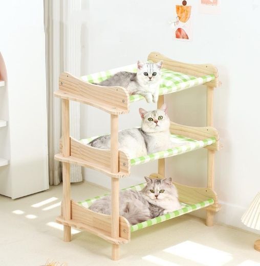 【新品・未使用】 ペットベッド 猫 ベッド ネコ 猫用品 夏 涼しい 木製 クール 四季 多層