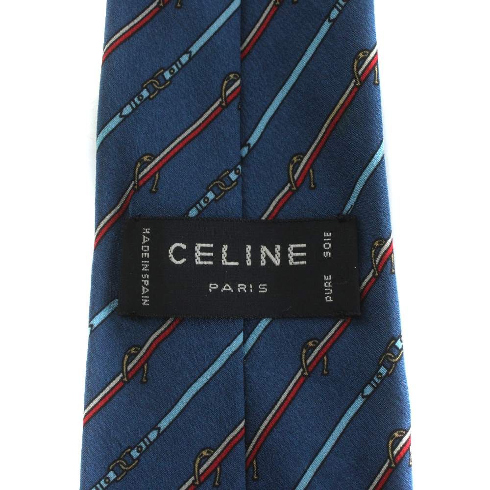 セリーヌ CELINE ネクタイ 絹 シルク レギュラータイ ストライプ 総柄