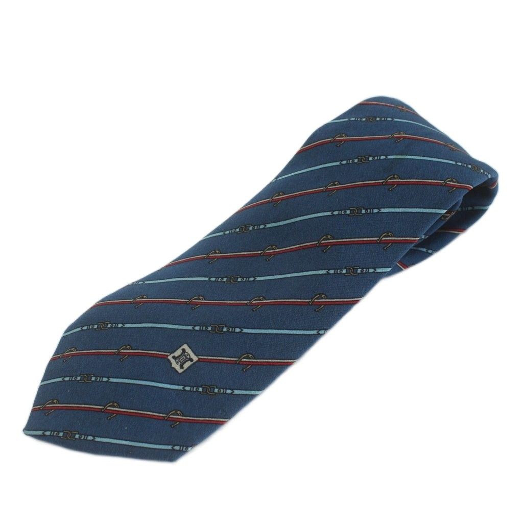 セリーヌ CELINE ネクタイ 絹 シルク レギュラータイ ストライプ 総柄