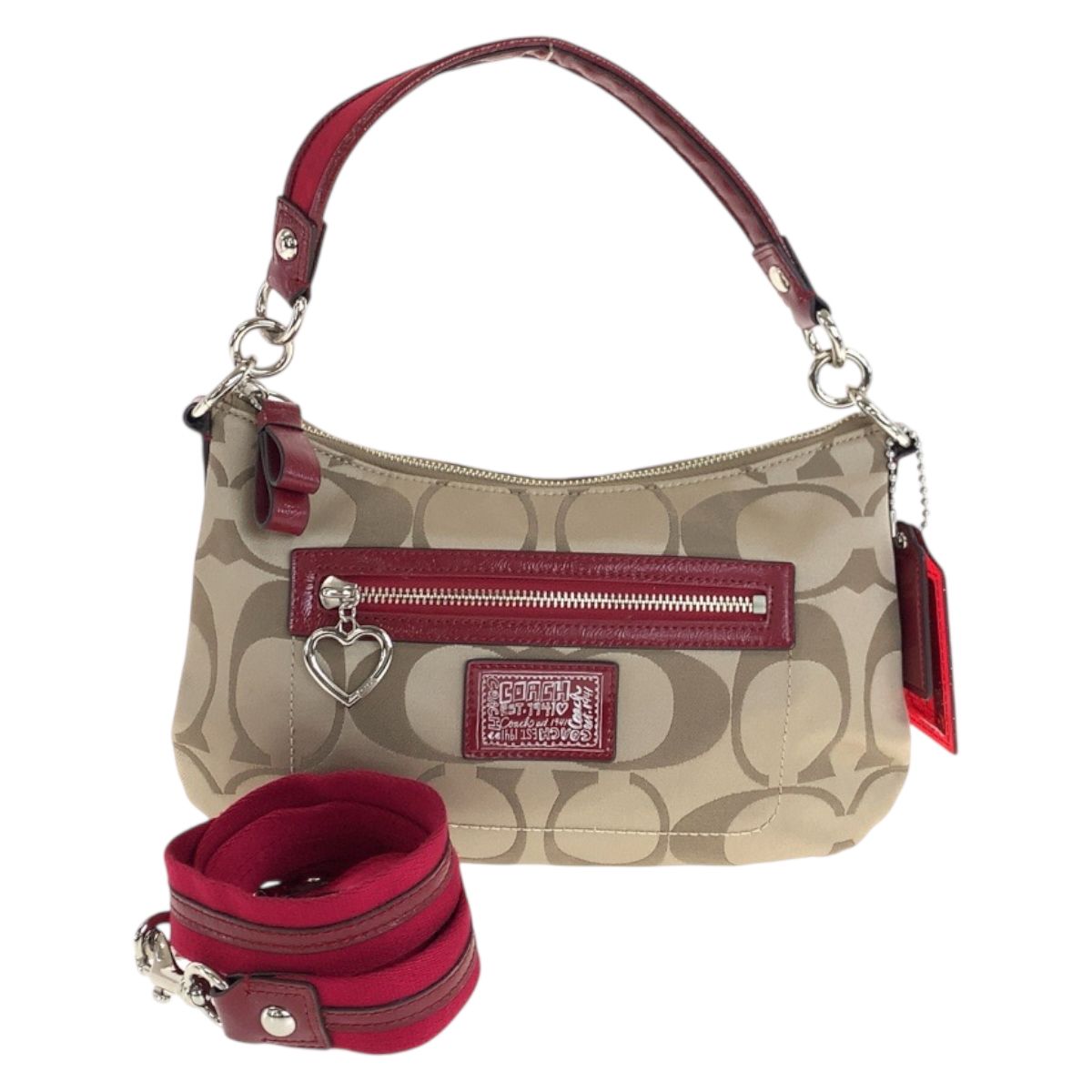 美品 COACH コーチ ポピー シグネチャー クロスボディ 2way ベージュ