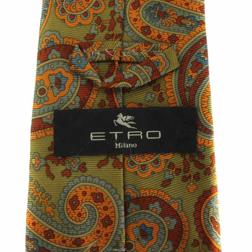 エトロ ETRO ネクタイ 絹 シルク ワイドタイ ペイズリー柄 総柄 カーキ