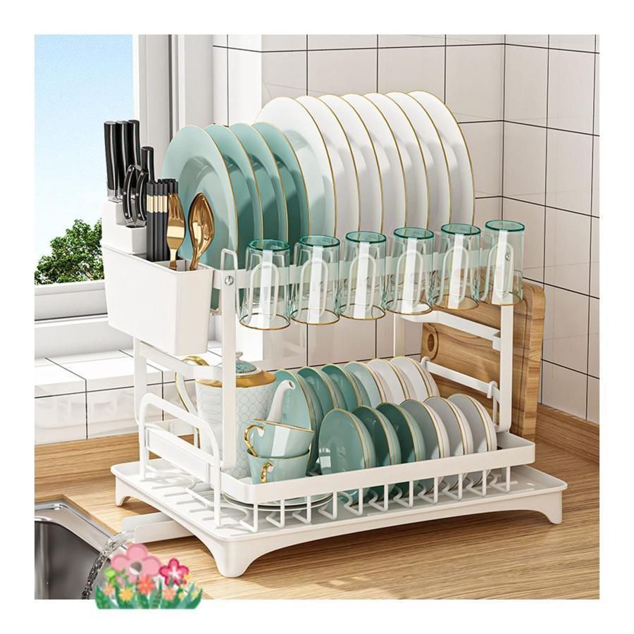【新品?未使用】 水切りラック 水切りカゴ 食器収納 2段 水切りかご 食器 水切り 食器棚 大容量 コンパクトまな板受け付きキッチン収納 皿