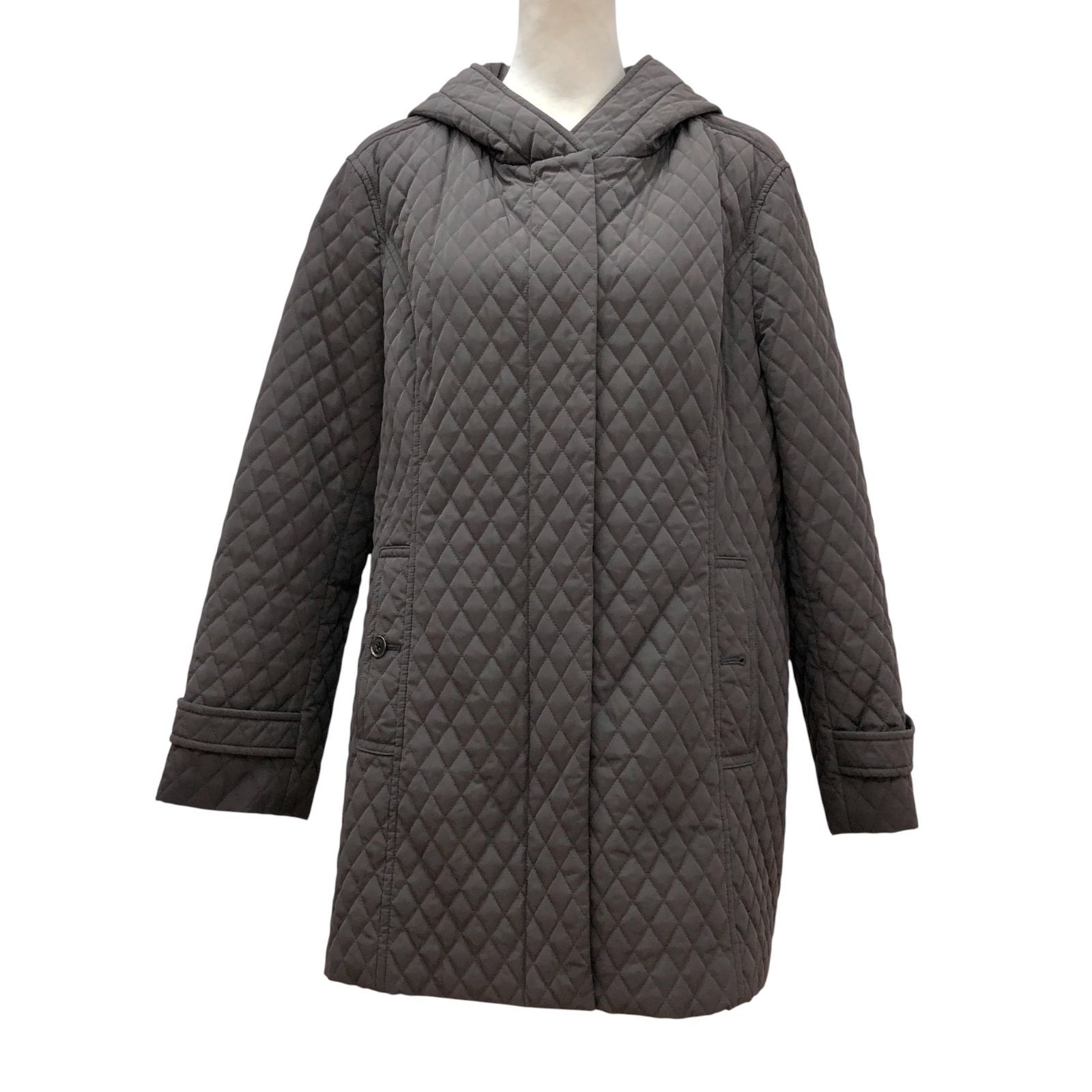 美品】 INDIVI フード付きキルティングジャケット カーキ系 サイズ48