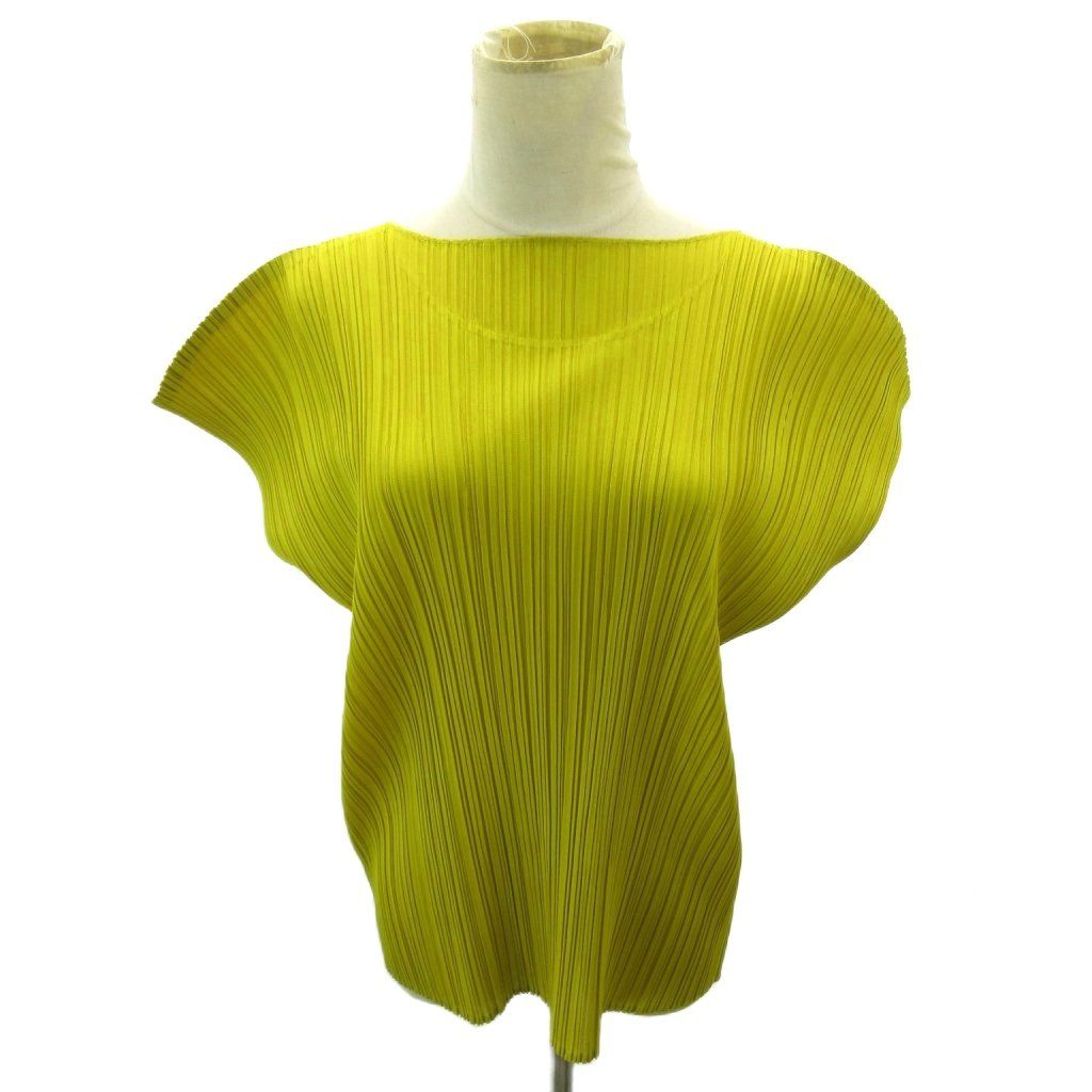 PLEATS PLEASE!イエローノースリーブチュニック　サイズ3 プリーツプリーズ PLEATS PLEASE イッセイミヤケ 美品 20AW カットソー