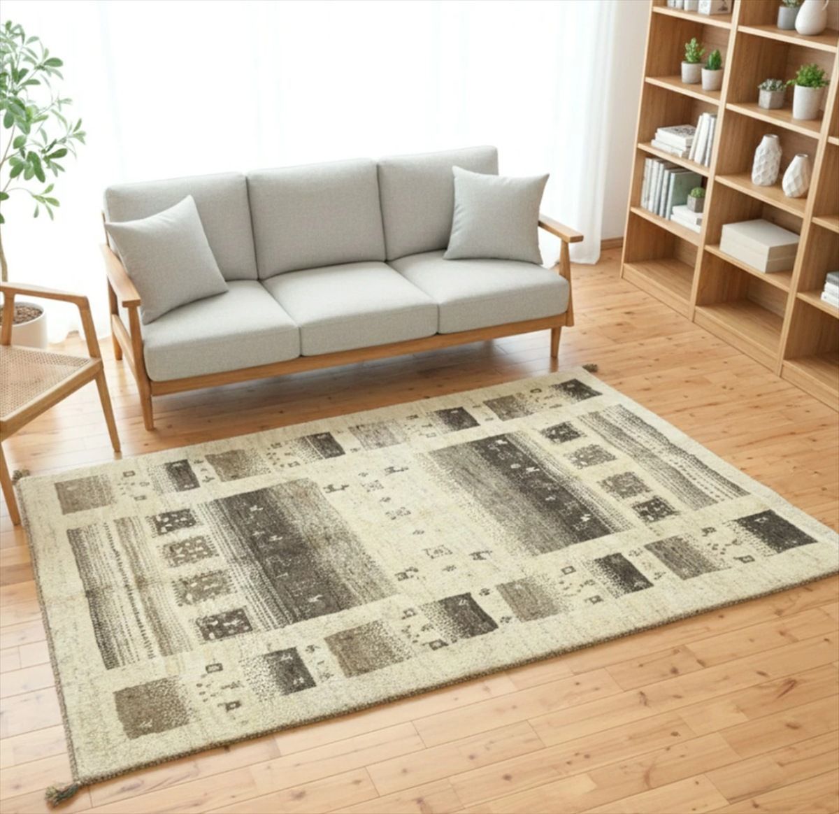 ペルシャ ギャッベ リビング ラグ 196x148cm ベージュ グレー 無染めの