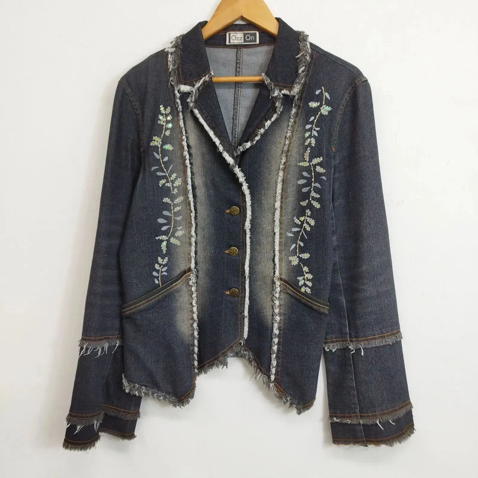 Ozz On オッズオン デニム ジャケット Gジャン ビーズ 装飾 フリンジ
