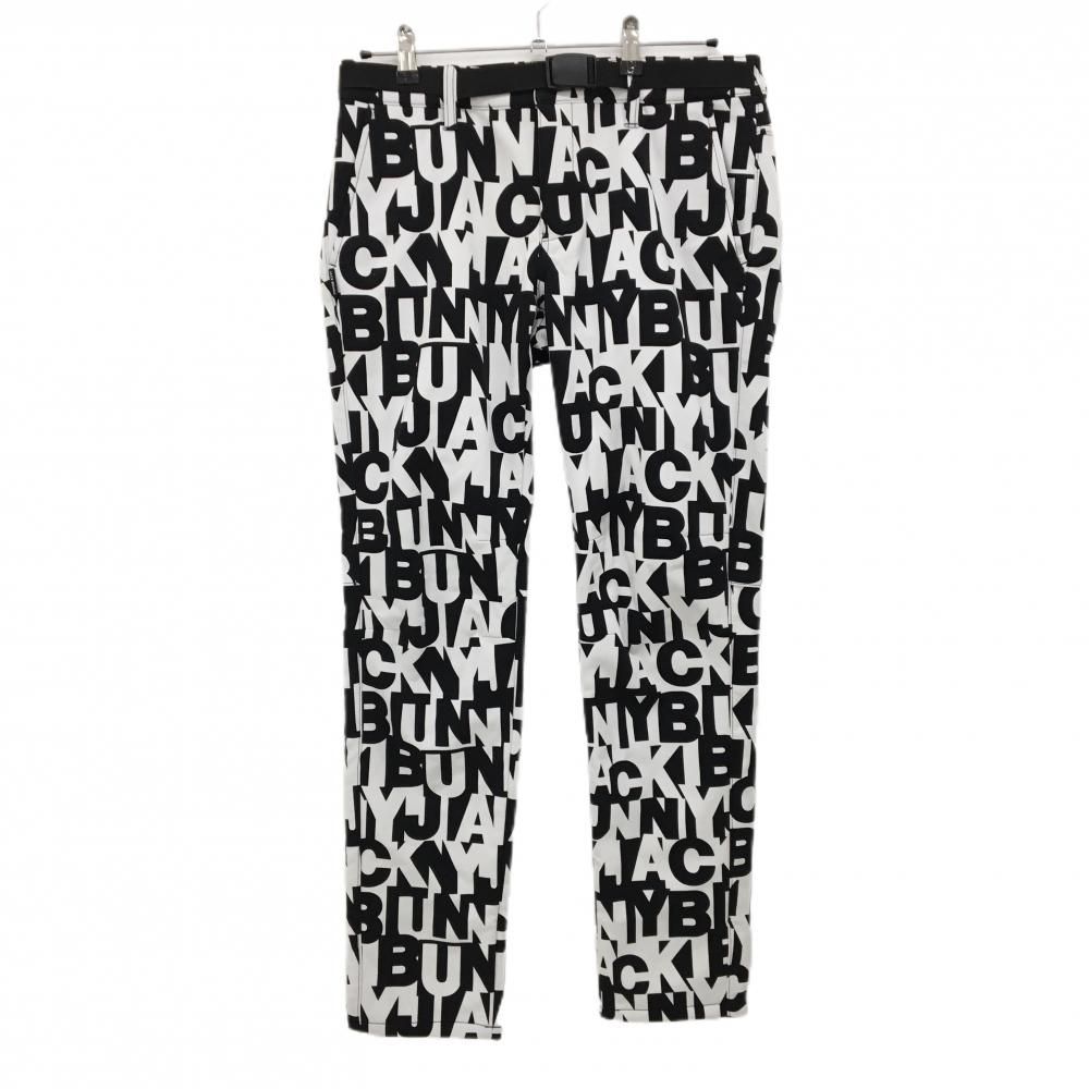 美品】ジャックバニー パンツ 白×黒 ロゴ総柄 裏微起毛 レディース 2(L