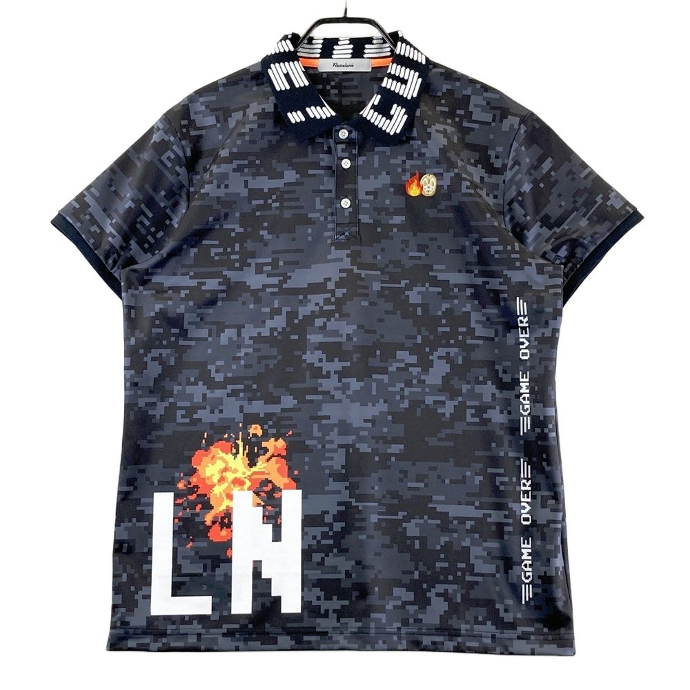 サイズ：6 RUSSELUNO ラッセルノ 半袖ポロシャツ ルチャ 総柄 ブラック