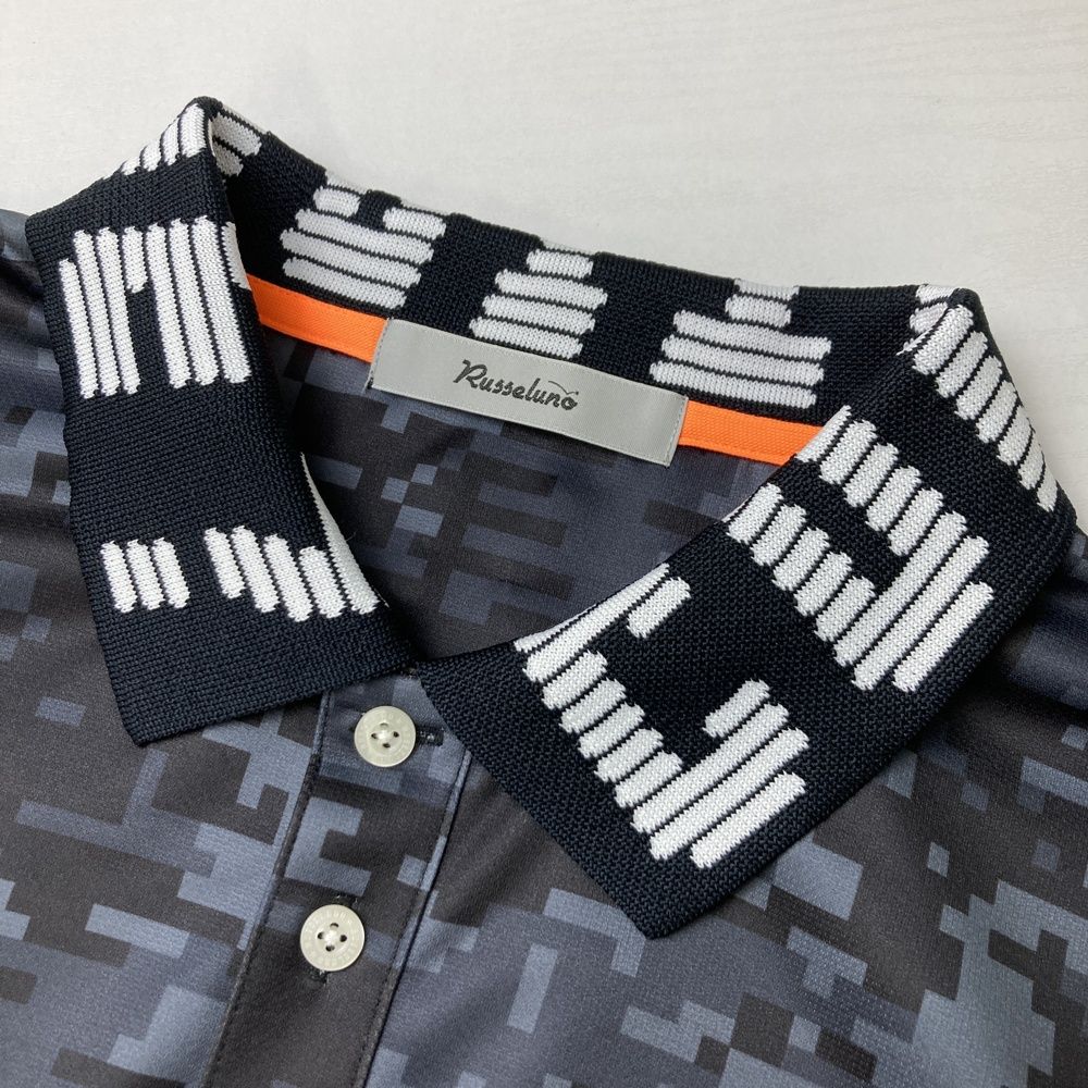 サイズ：6 RUSSELUNO ラッセルノ 半袖ポロシャツ ルチャ 総柄 ブラック