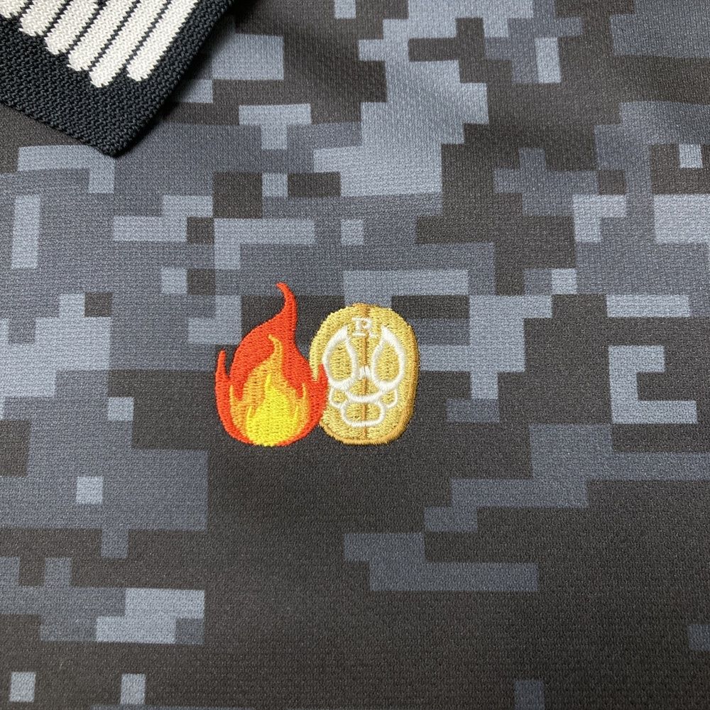 サイズ：6 RUSSELUNO ラッセルノ 半袖ポロシャツ ルチャ 総柄 ブラック