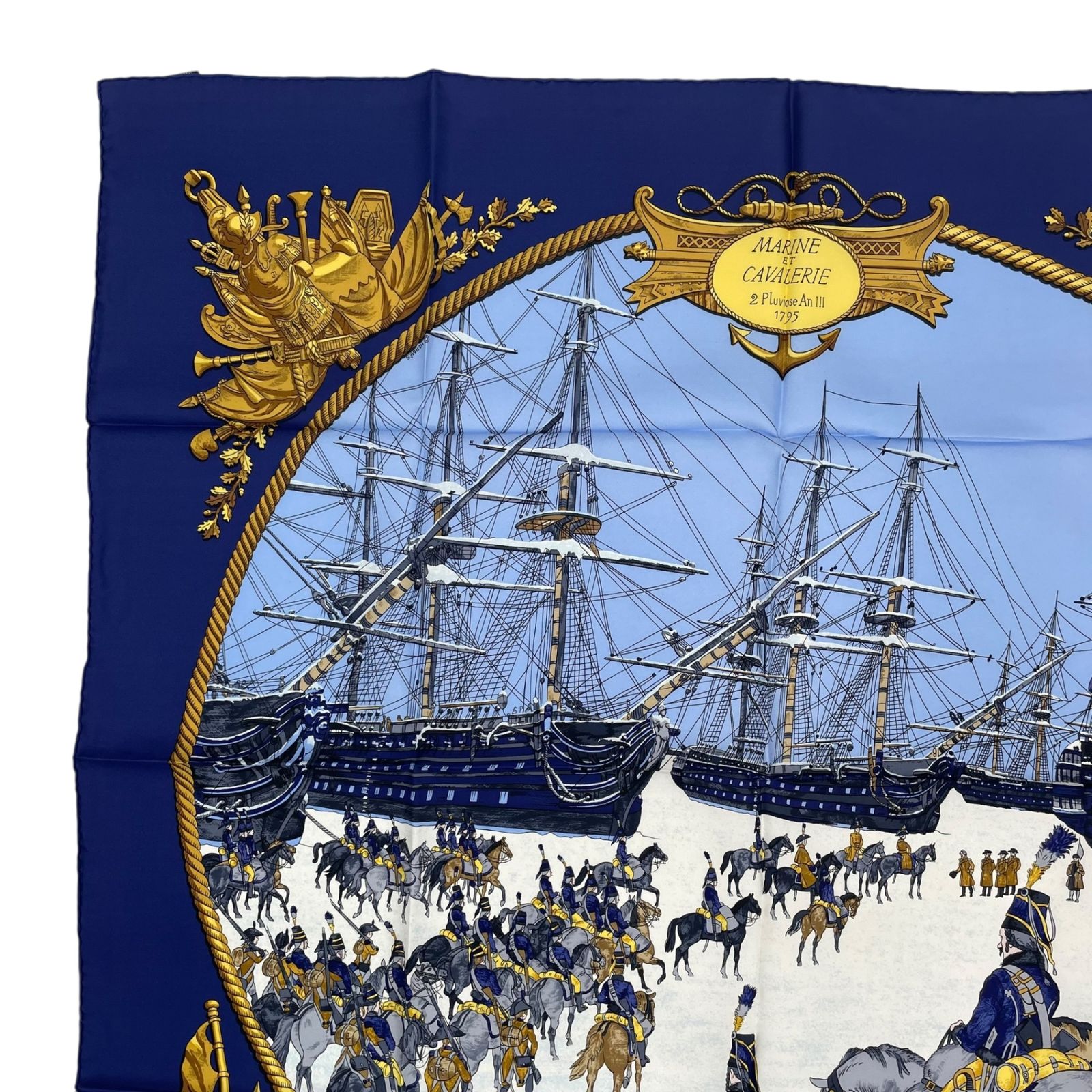 新品同様 HERMES エルメス スカーフ シルク カレ90 MARINE ET 