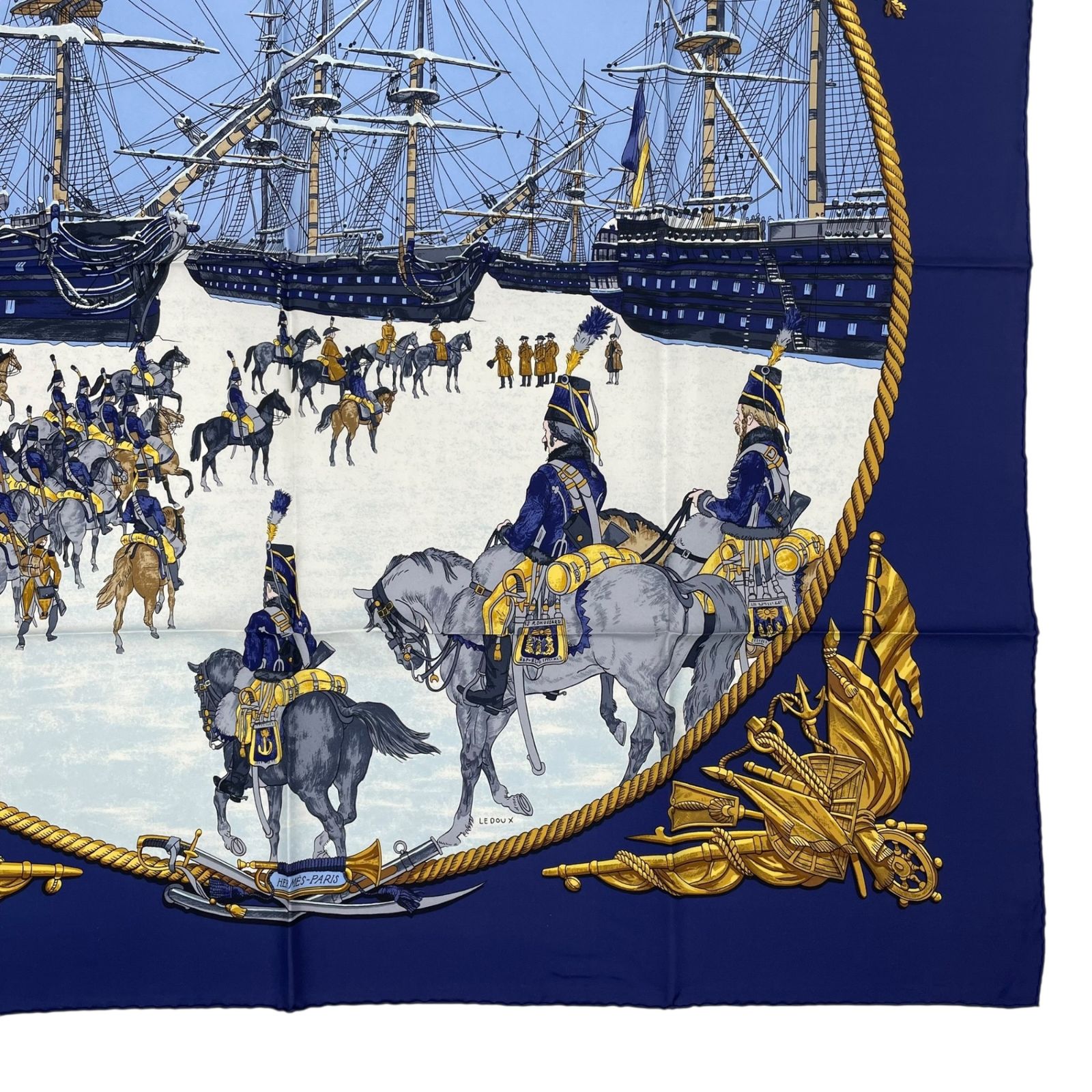 新品同様 HERMES エルメス スカーフ シルク カレ90 MARINE ET