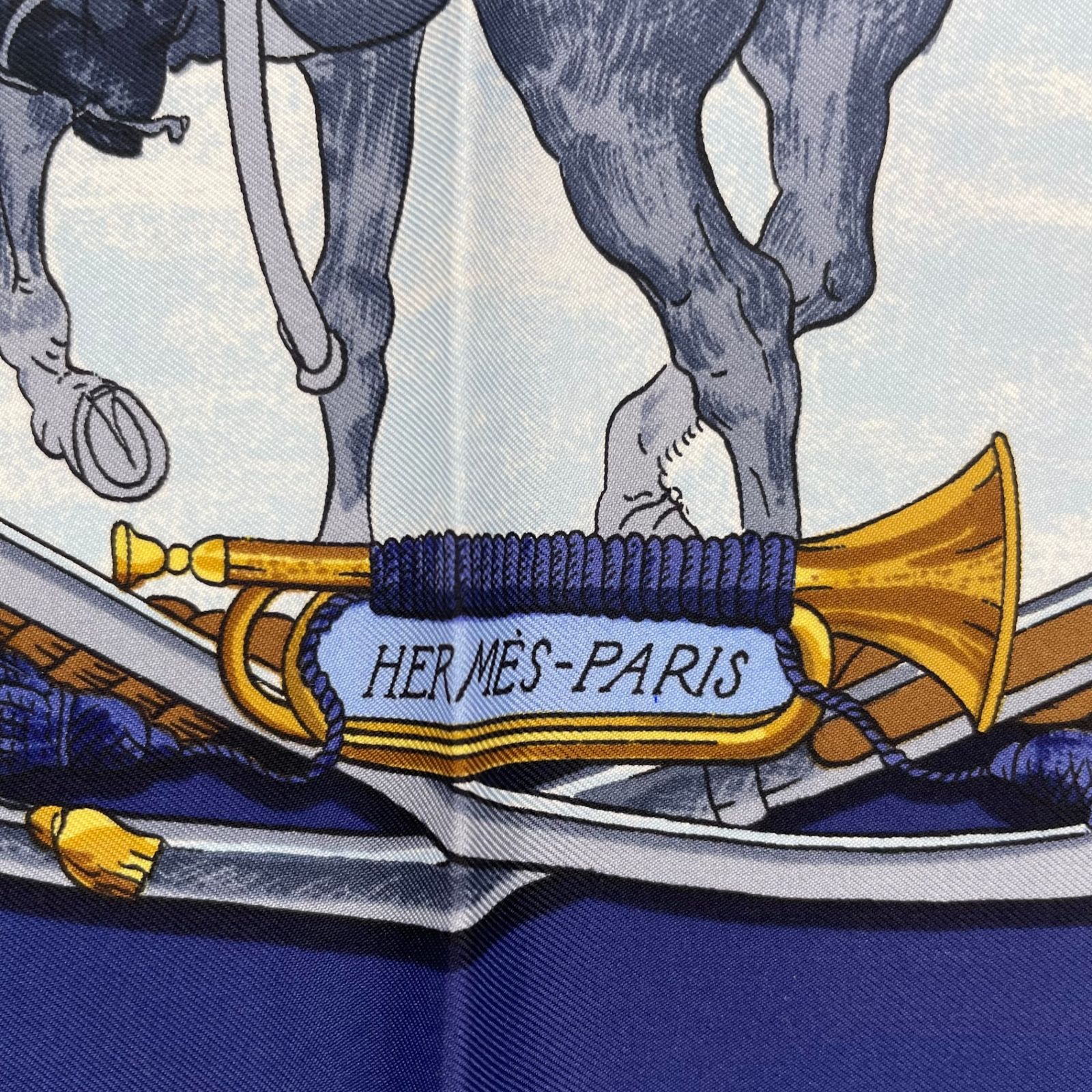 新品同様 HERMES エルメス スカーフ シルク カレ90 MARINE ET