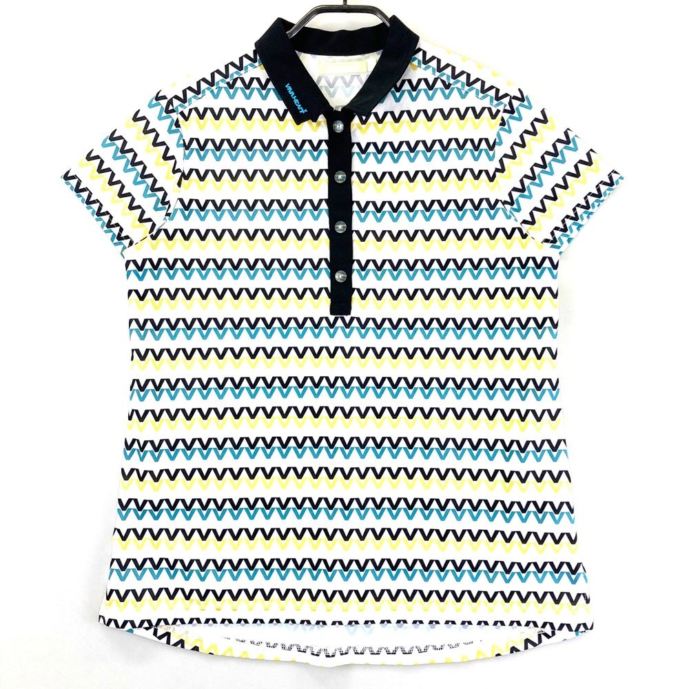 【新品】ビバハート ゴルフウェア ポロシャツ 刺繍ロゴ入り 白×メッシュ切り替え サイズ：42 VIVA HEART ビバハート 012-25446 半袖ポロシャツ 総柄