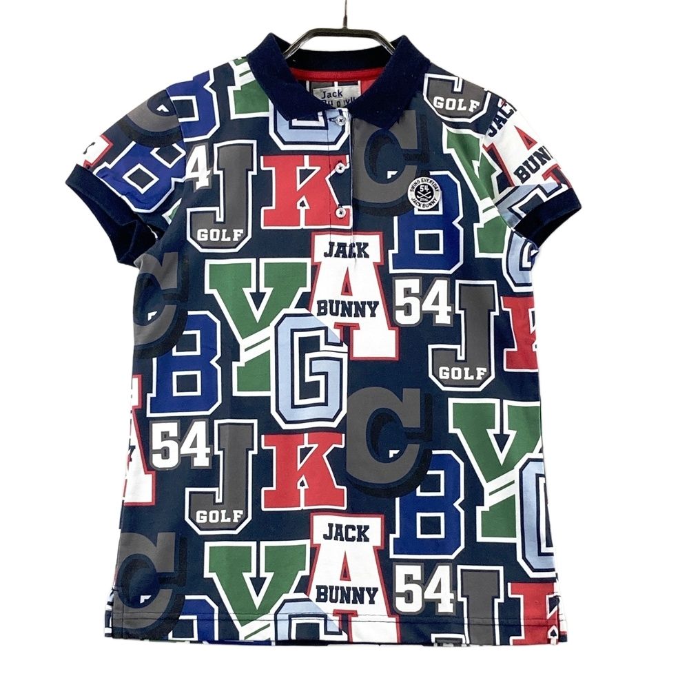 サイズ：0 JACK BUNNY ジャックバニー 半袖ポロシャツ 総柄 ネイビー系