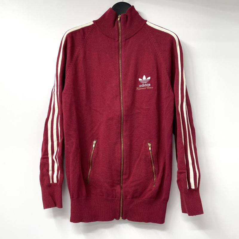 中古】adidas トレフォイル刺繍 ニットトラックジャケット レッド