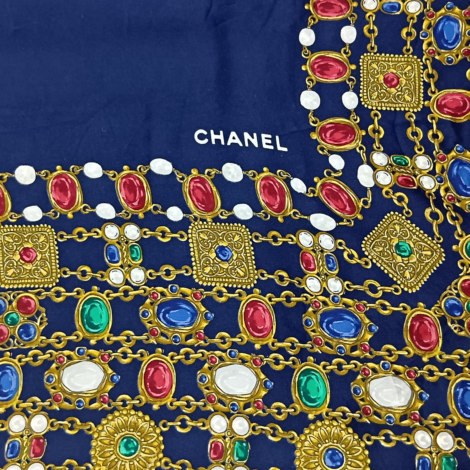 CHANEL シャネル スカーフ ジュエル 宝石 ネイビー - メルカリ