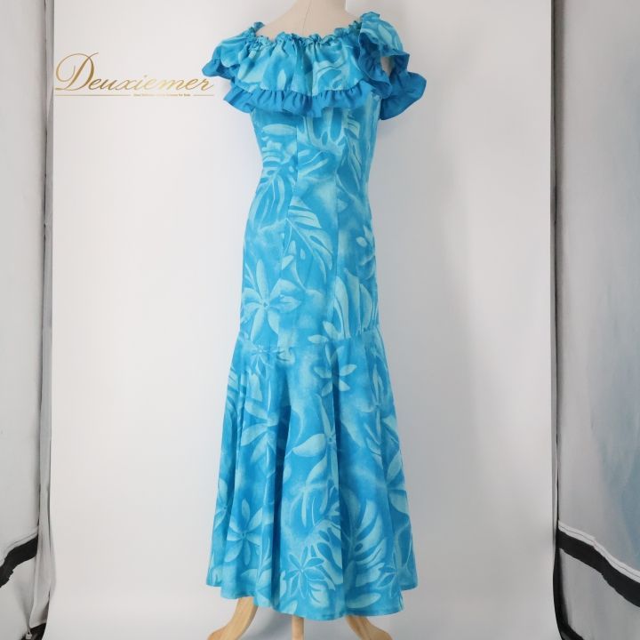 フラダンス 衣装 ワンピース ドレス ブルー系 マーメイドライン