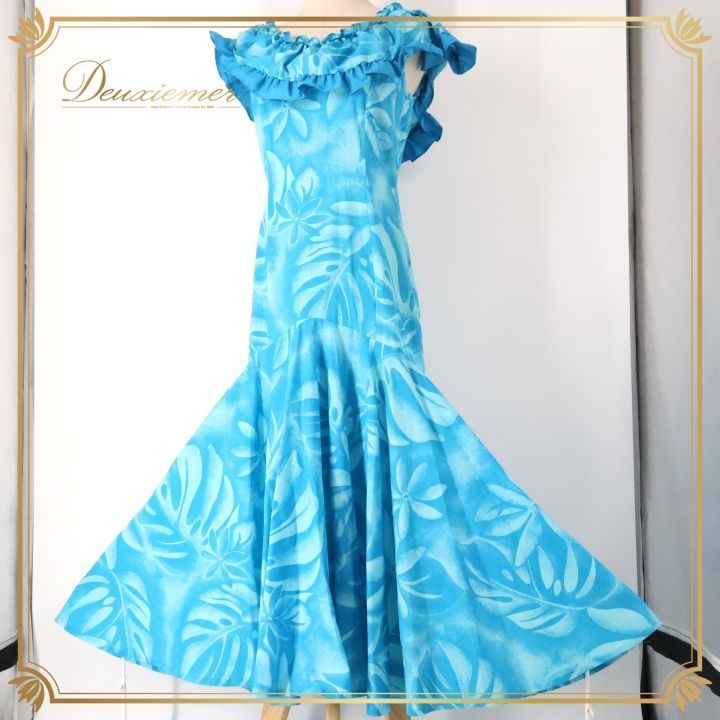 フラダンス 衣装 ワンピース ドレス ブルー系 マーメイドライン