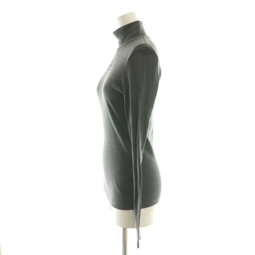 【正規品】FENDI リブ タートルネック グレー XS相当 イタリア製 美品 フェンディ FENDI ロゴ刺繍 ハイネックリブカットソー プルオーバー 40