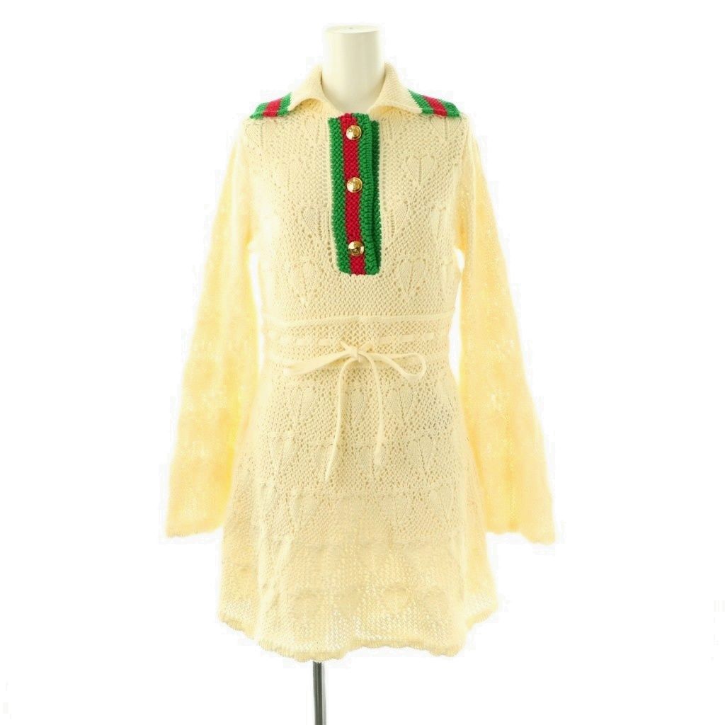 グッチ GUCCI クロシェニットワンピース ロング 長袖 XS アイボリー