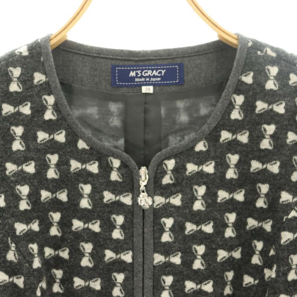 エムズグレイシー M'S GRACY ウール混 リボン柄 ワンピース ひざ丈 38