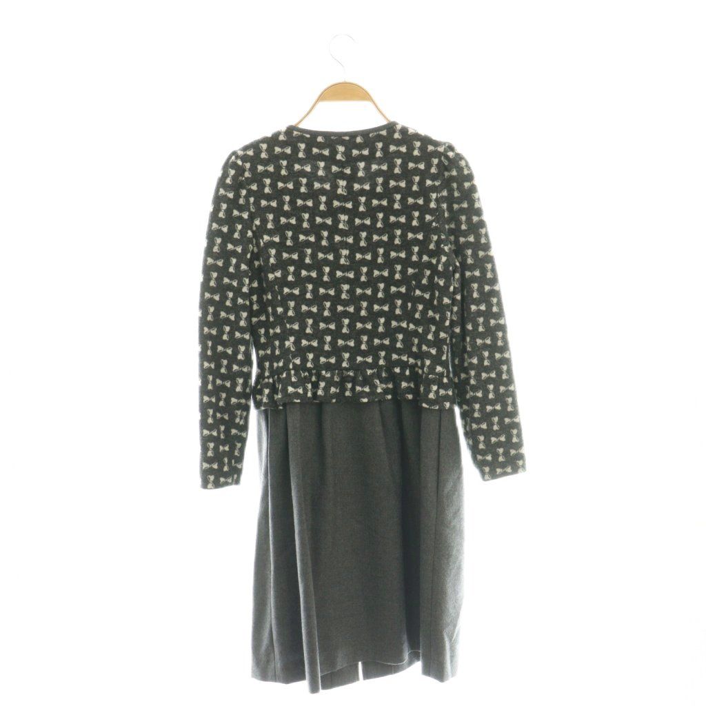 M'S GRACY リボン柄 ワンピースサイズ 38 エムズグレイシー M'S GRACY ウール混 リボン柄 ワンピース ひざ丈 38