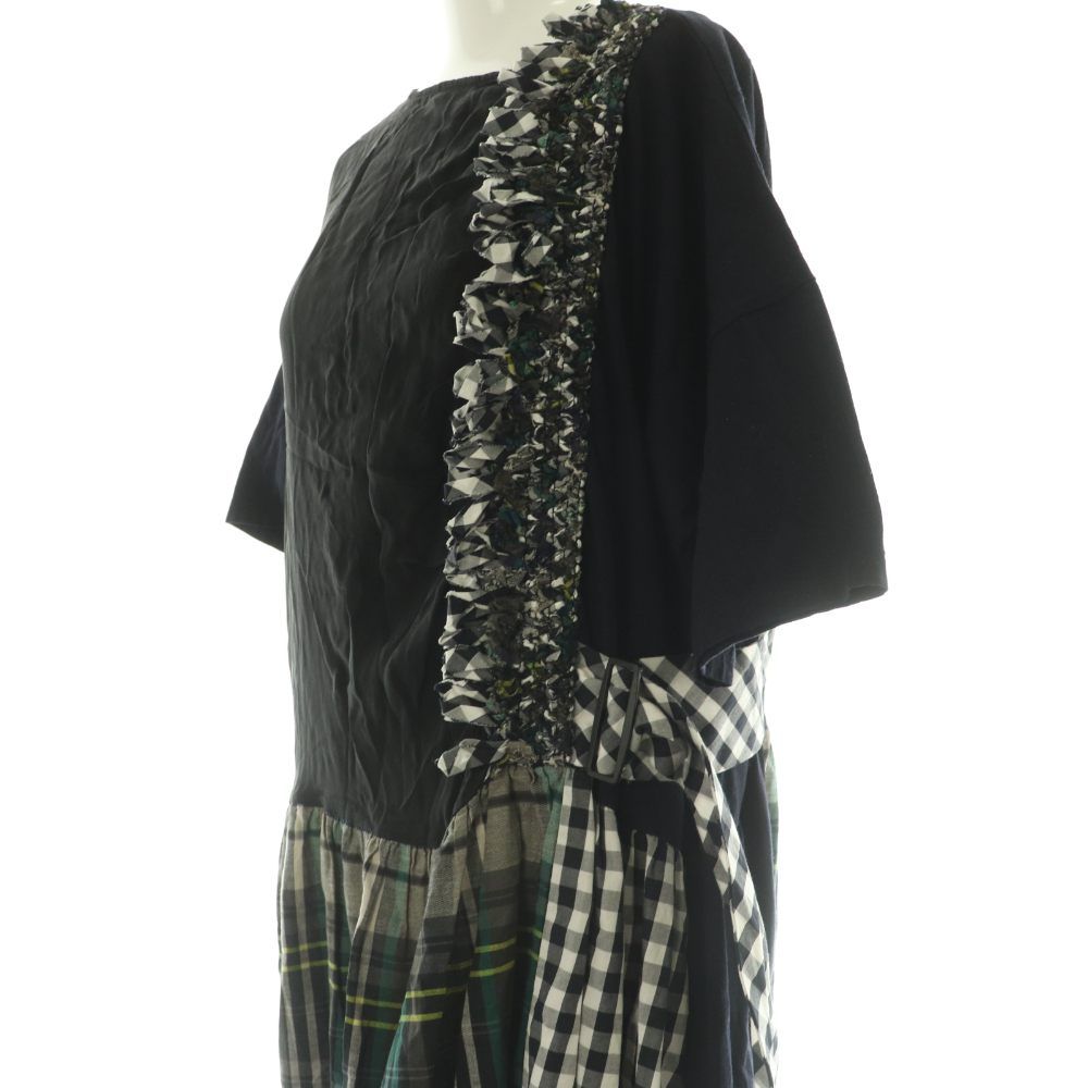 ズッカ zucca 異素材ドッキングワンピース ロング 半袖 チェック M