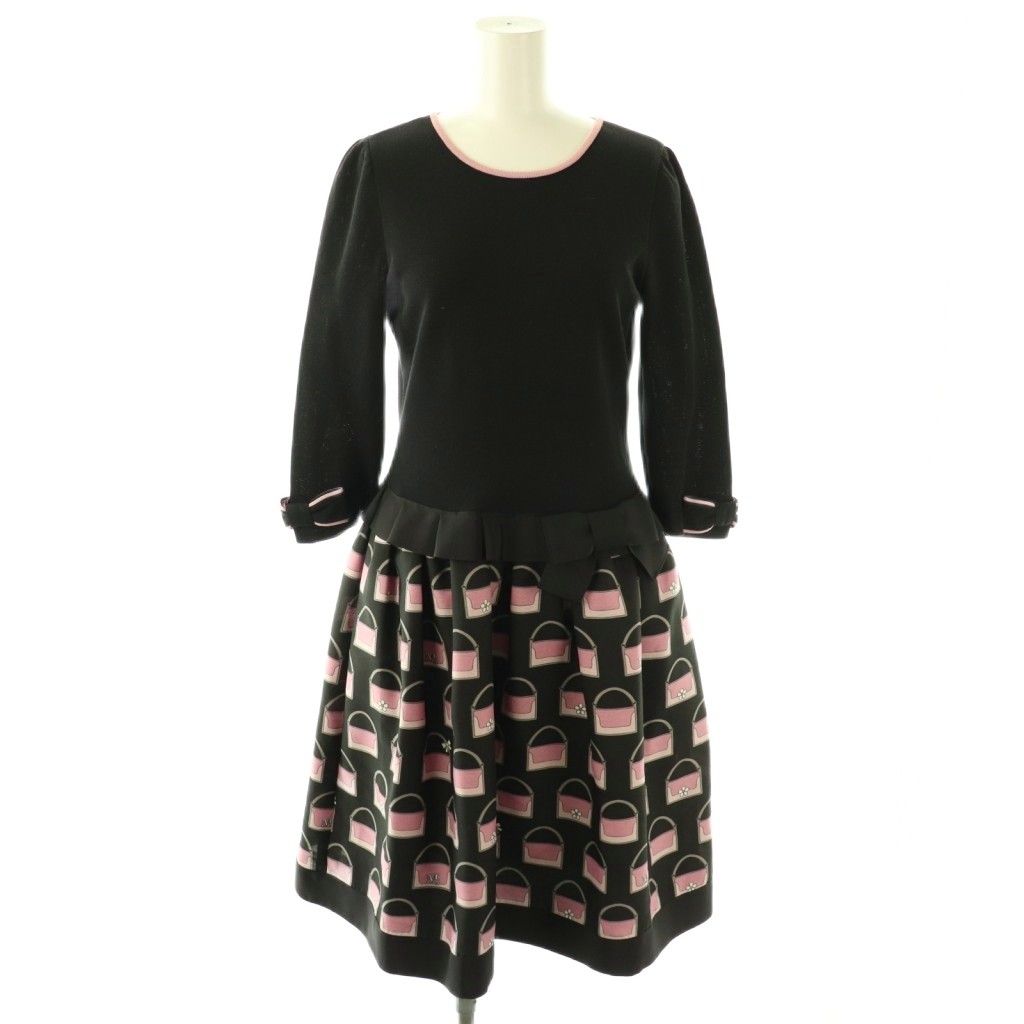 エムズグレイシー M'S GRACY ニット 切替 リボン ワンピース 38