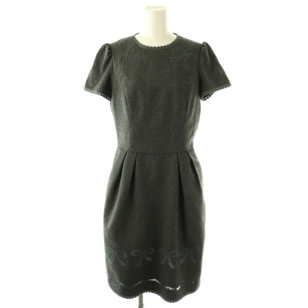 エムズグレイシー M'S GRACY リボン刺繍ワンピース 半袖 膝丈 38
