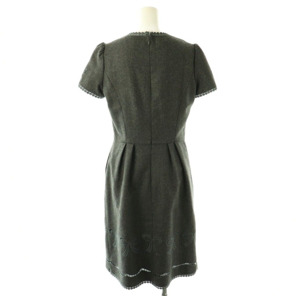 エムズグレイシー M'S GRACY リボン刺繍ワンピース 半袖 膝丈 38