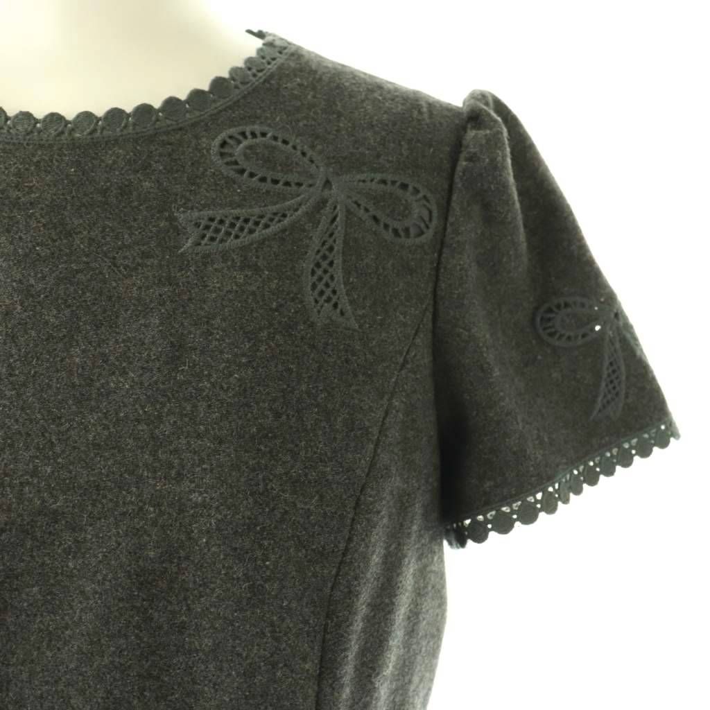 エムズグレイシー M'S GRACY リボン刺繍ワンピース 半袖 膝丈 38