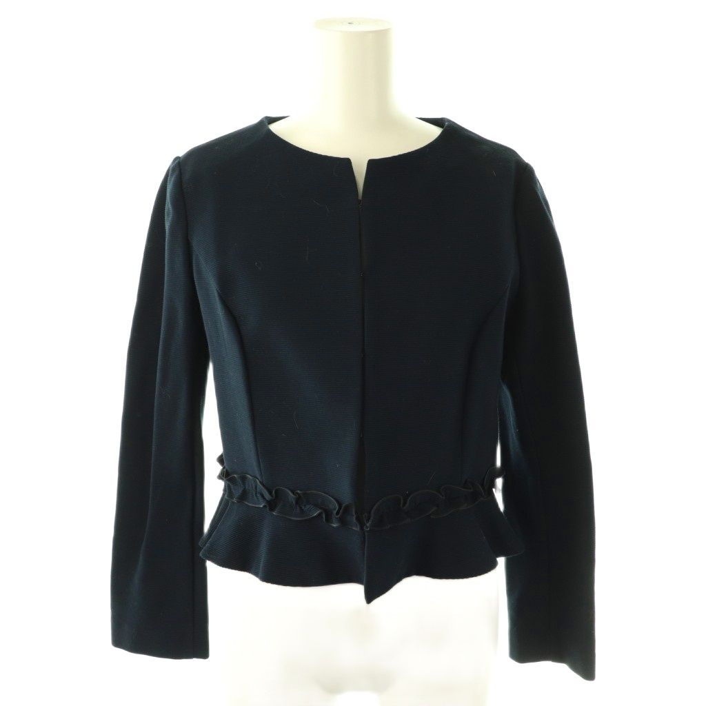 トッカ TOCCA フリルジャケット ノーカラー ジップアップ M 紺 /NR