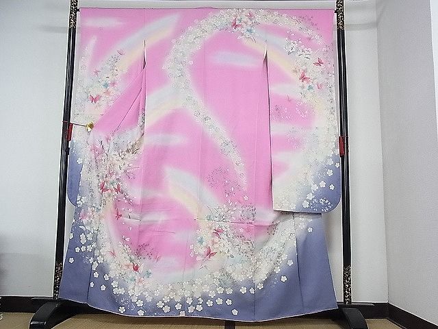 MP-00196 豪華振袖 花蝶文 暈し染め 銀彩 正絹 逸品 - メルカリ