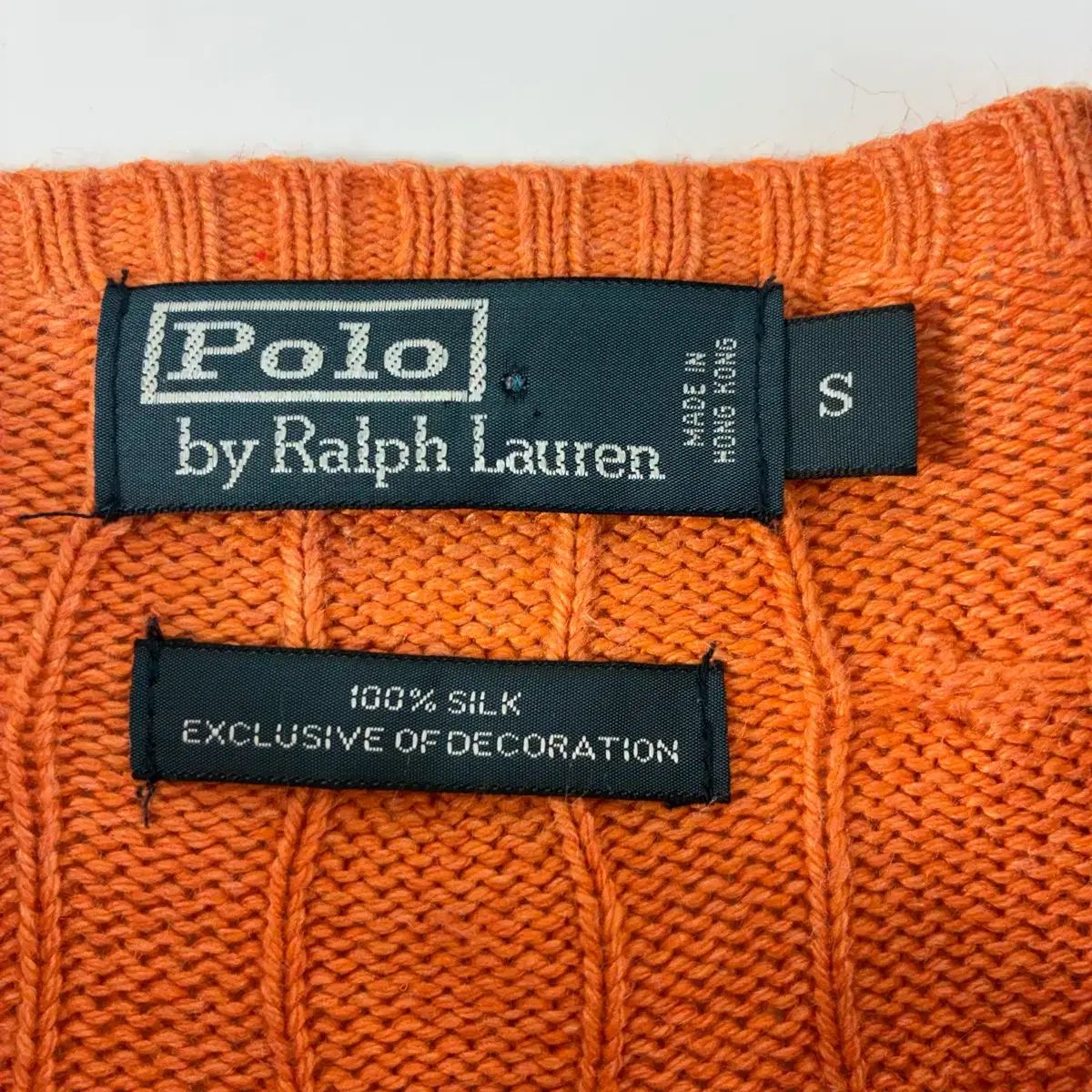 Polo ポロ ラルフローレン 刺繍 シルク オレンジ ケーブル編み ニット