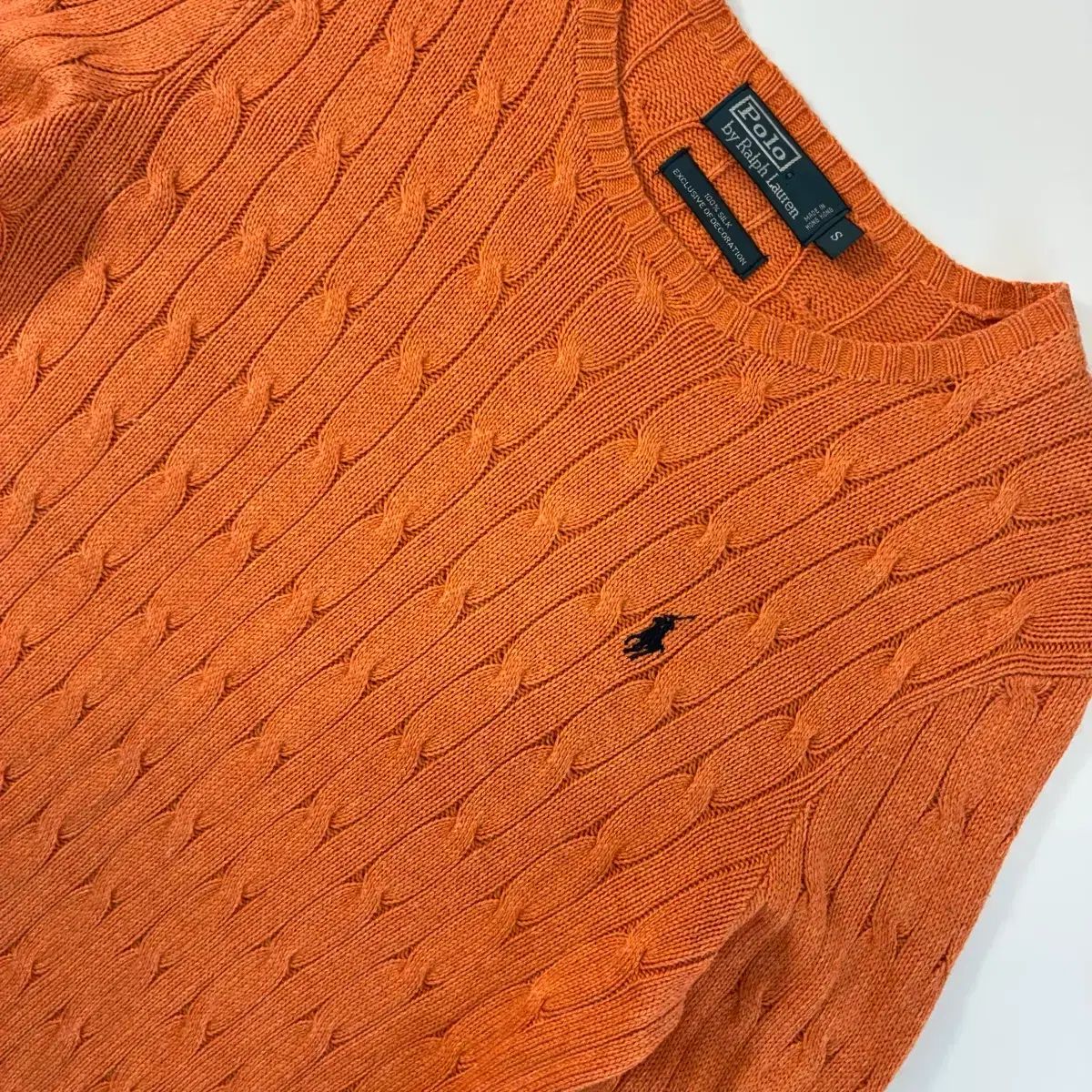 Polo ポロ ラルフローレン 刺繍 シルク オレンジ ケーブル編み ニット