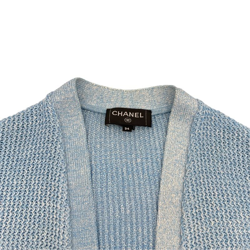 シャネル CHANEL ラメロングニットカーディガン P74755 ブルー リネン