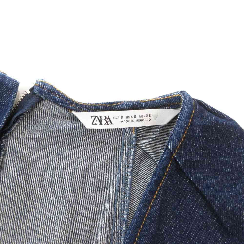 ザラ ZARA デニムワンピース ロング 半袖 スクエアネック パフスリーブ