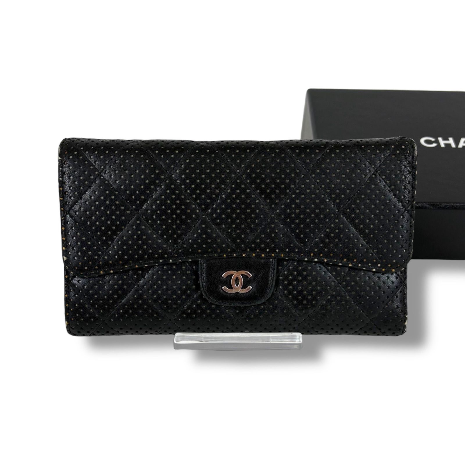 シャネル CHANEL ロングウォレット 二つ折り長財布 ブラック 黒