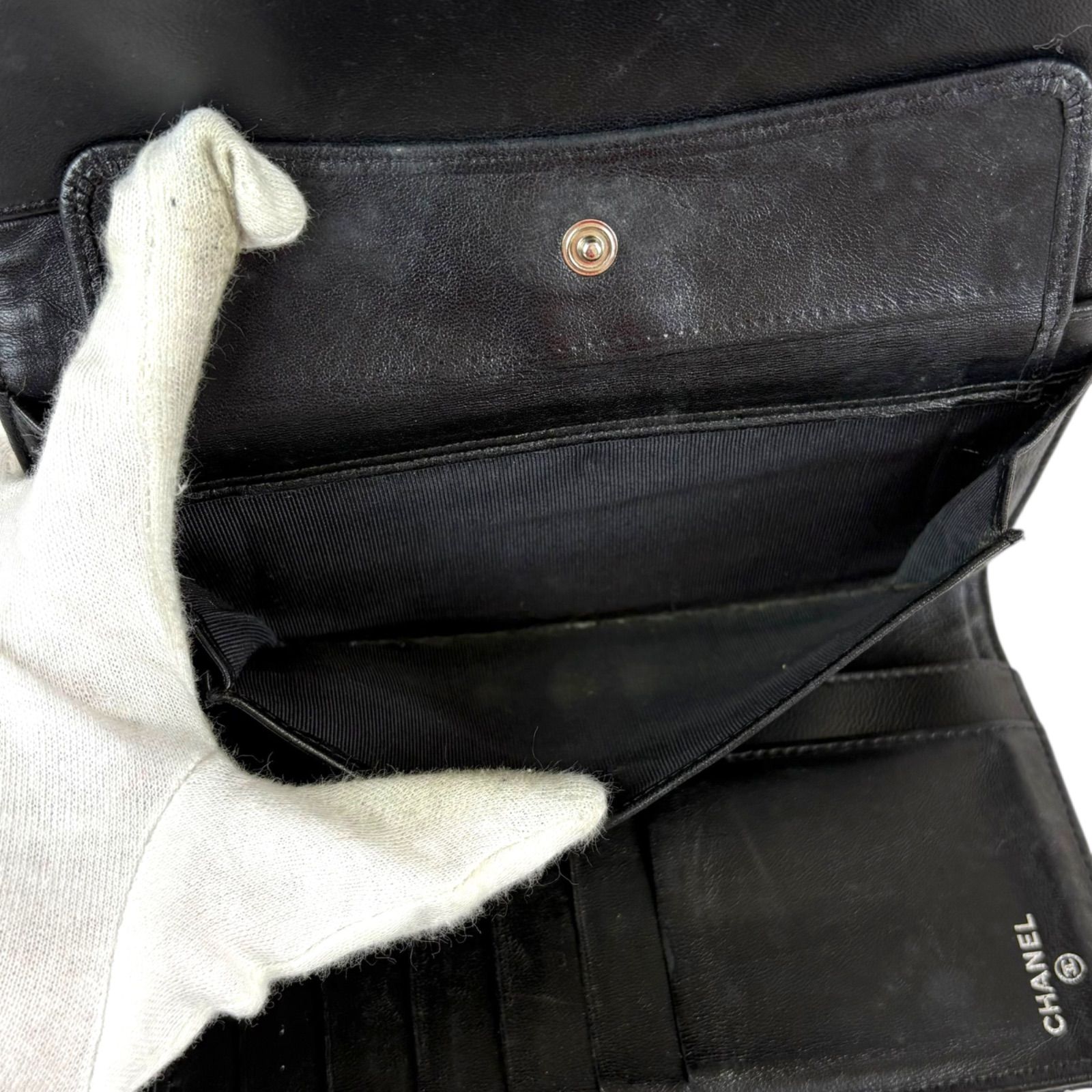 CHANEL マトラッセ　ラムスキン　ブラック キルティング 長財布 シャネル CHANEL ロングウォレット 二つ折り長財布 ブラック 黒