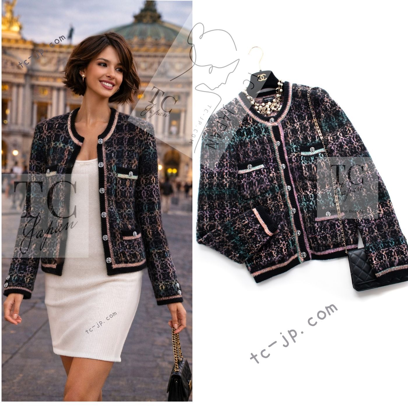 シャネル カーディガン CHANEL 22PF ブラック マルチ ミックス