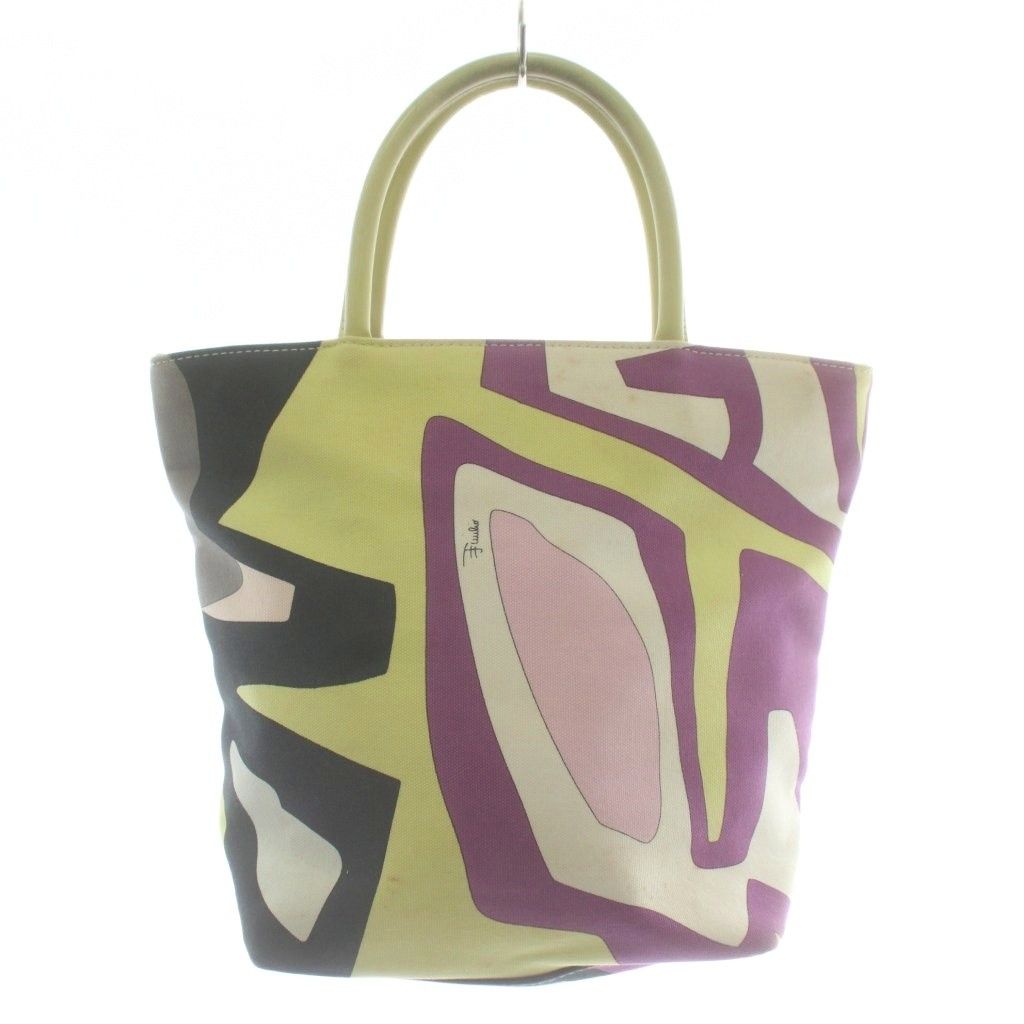 【良品】エミリオプッチ　トートバッグ　ハンド　マルチカラー　総柄　手提げ　金具 エミリオプッチ EMILIO PUCCI トートバッグ ハンド キャンバス 総柄