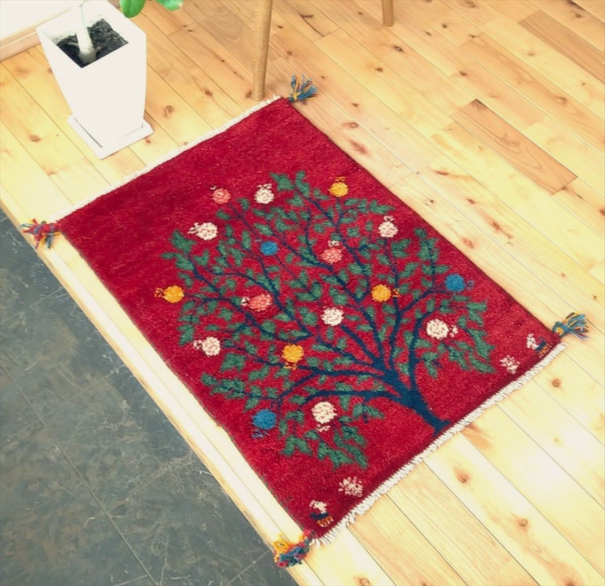 ペルシャ ギャッベ 玄関マット ラグ 85x63㎝ 茜色 ボルドーカラー