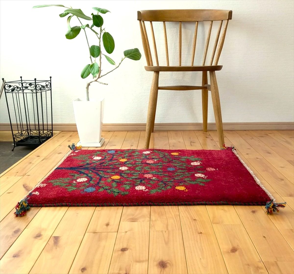 ペルシャ ギャッベ 玄関マット ラグ 85x63㎝ 茜色 ボルドーカラー