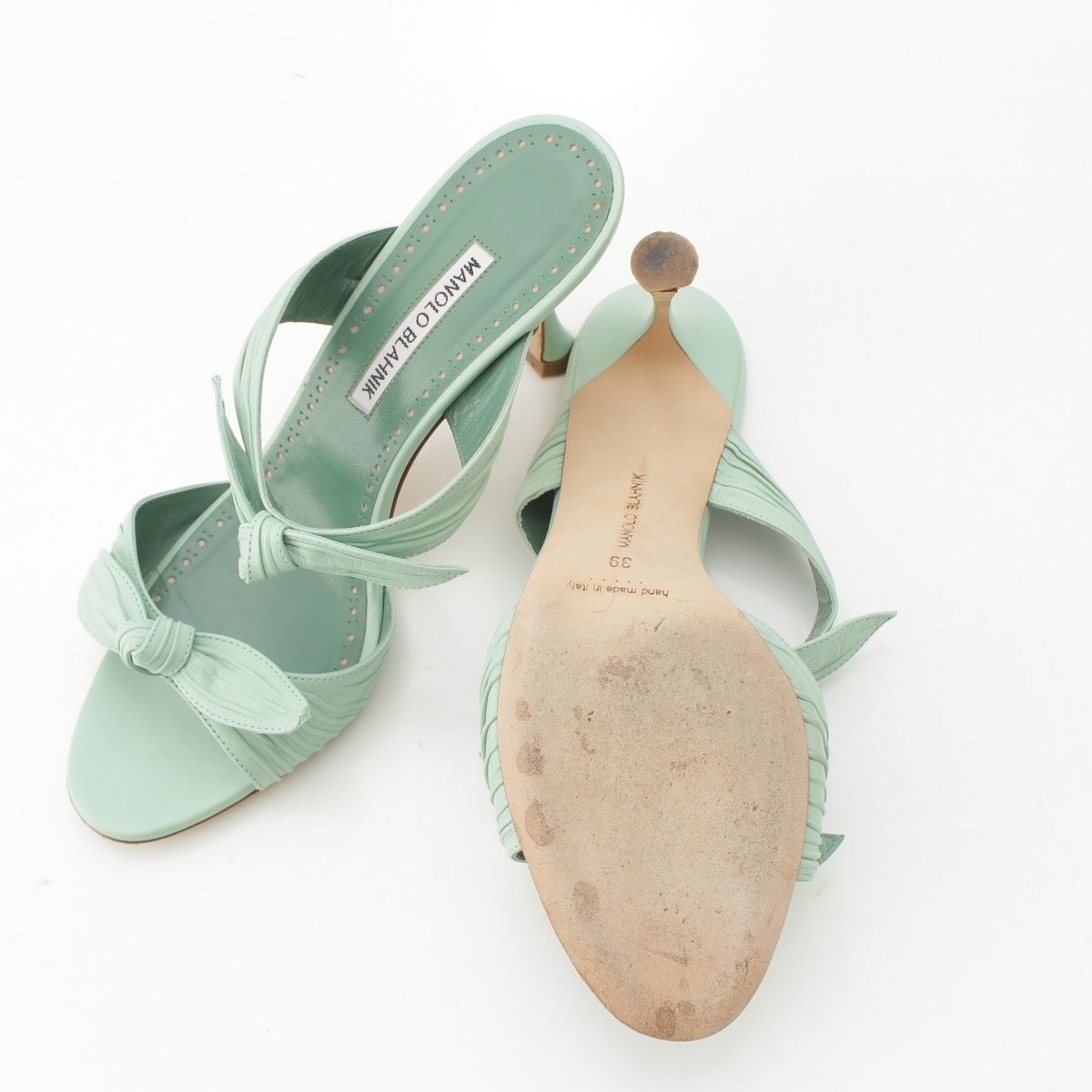 マノロブラニク LOLLO レザー ダブルリボン ヒール サンダル シューズ