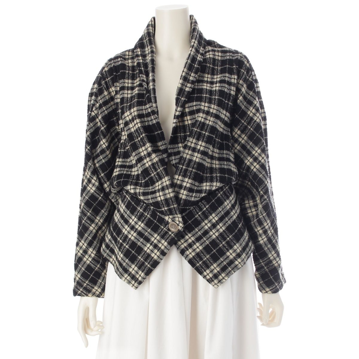 1988年　イッセイミヤケ　チェック柄　ボタンレス　ジャケット　ヴィンテージ イッセイミヤケ 80s 筆タグ ウール チェック ジャケット アウター