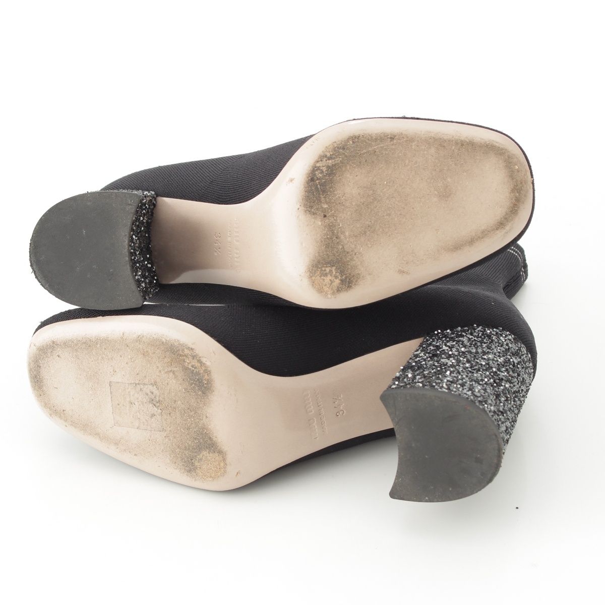 ミュウミュウ 刺繍 ロゴ ラメ グリッターヒール ソックス ショート