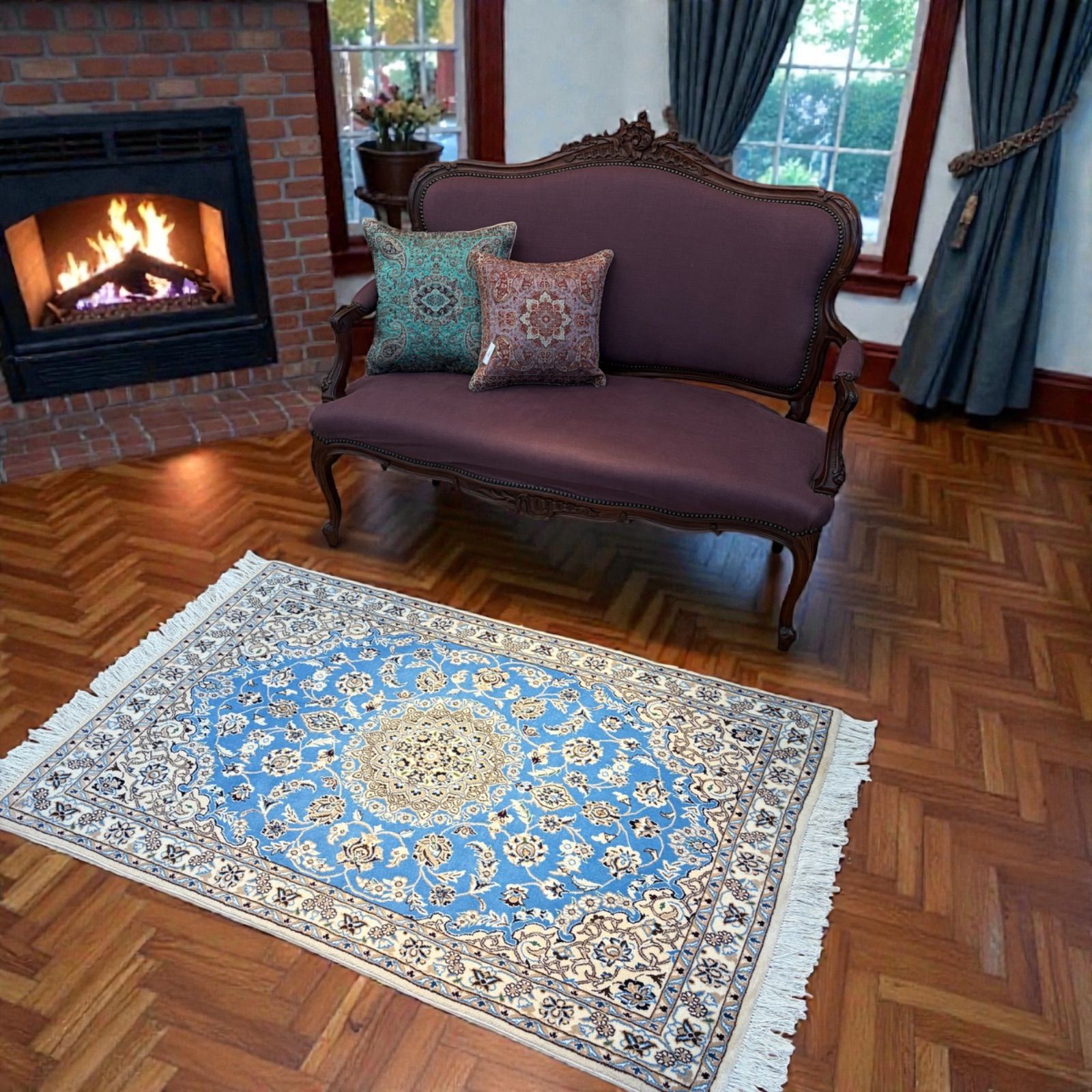 ウール絨毯】イラン ナイン産 154×100cm 手織りカーペット インテリア