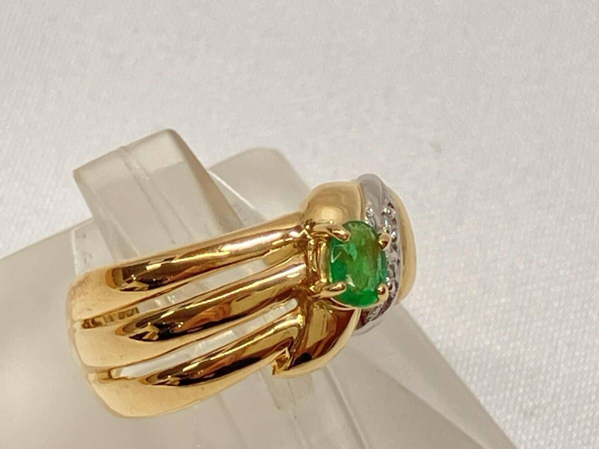 新品仕上済み】 Pt900／K18（総2.3g） 3号 エメラルド ダイヤモンド
